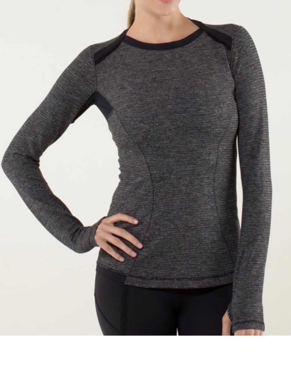 Lululemon Athletica Base Runner Long Sleeve Running Top Heathered Black Size 12